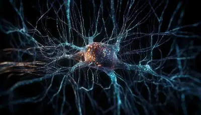 close up brain with blue orange lights