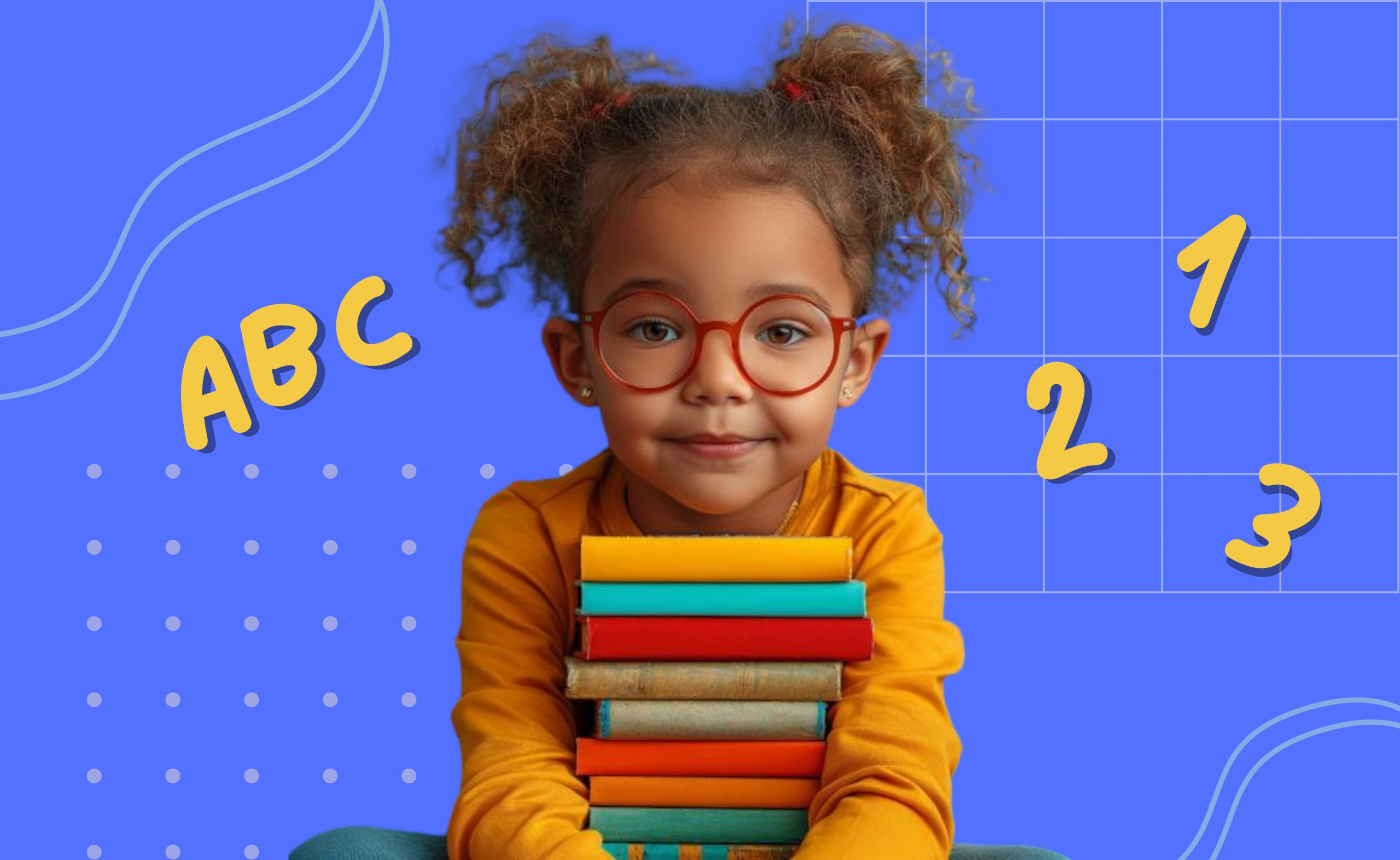 little girl glasses with books her hands created with generative ai technology scaled