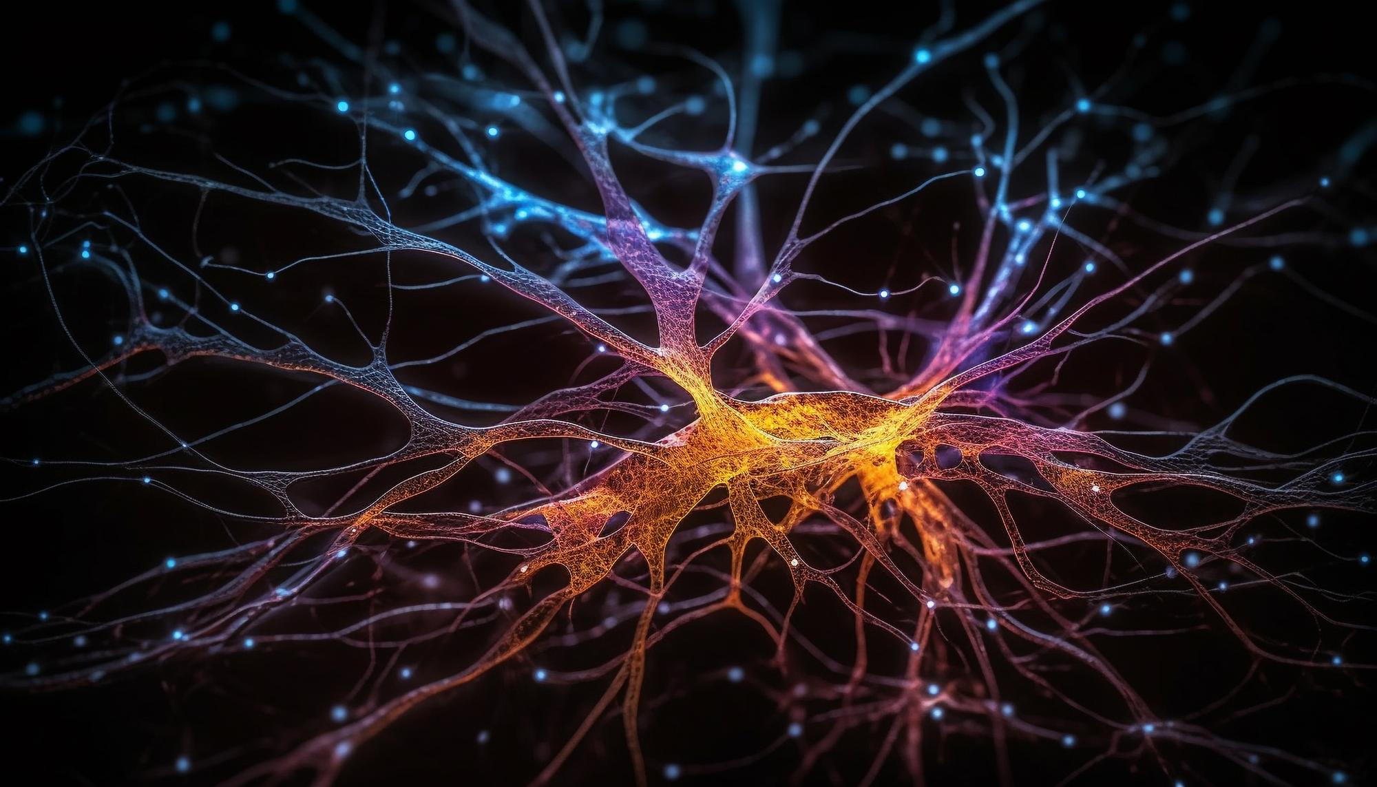 glowing synapse multi colored neural communication abstract design generated by ai