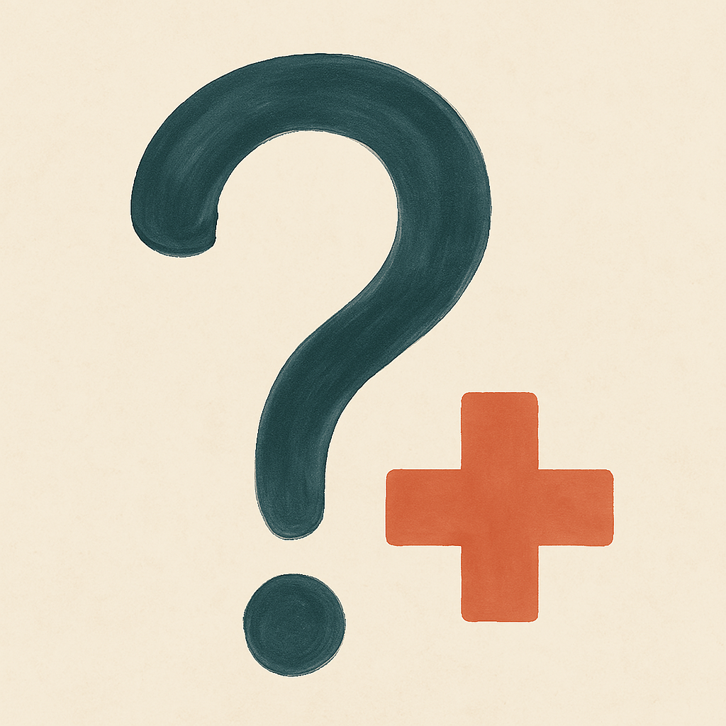 TDAH: Meninos Usam Mais Remédio? 3 Um grande ponto de interrogação feito de forma suave ou artística, talvez ao lado de um símbolo médico (como uma cruz ou um caduceu estilizado).