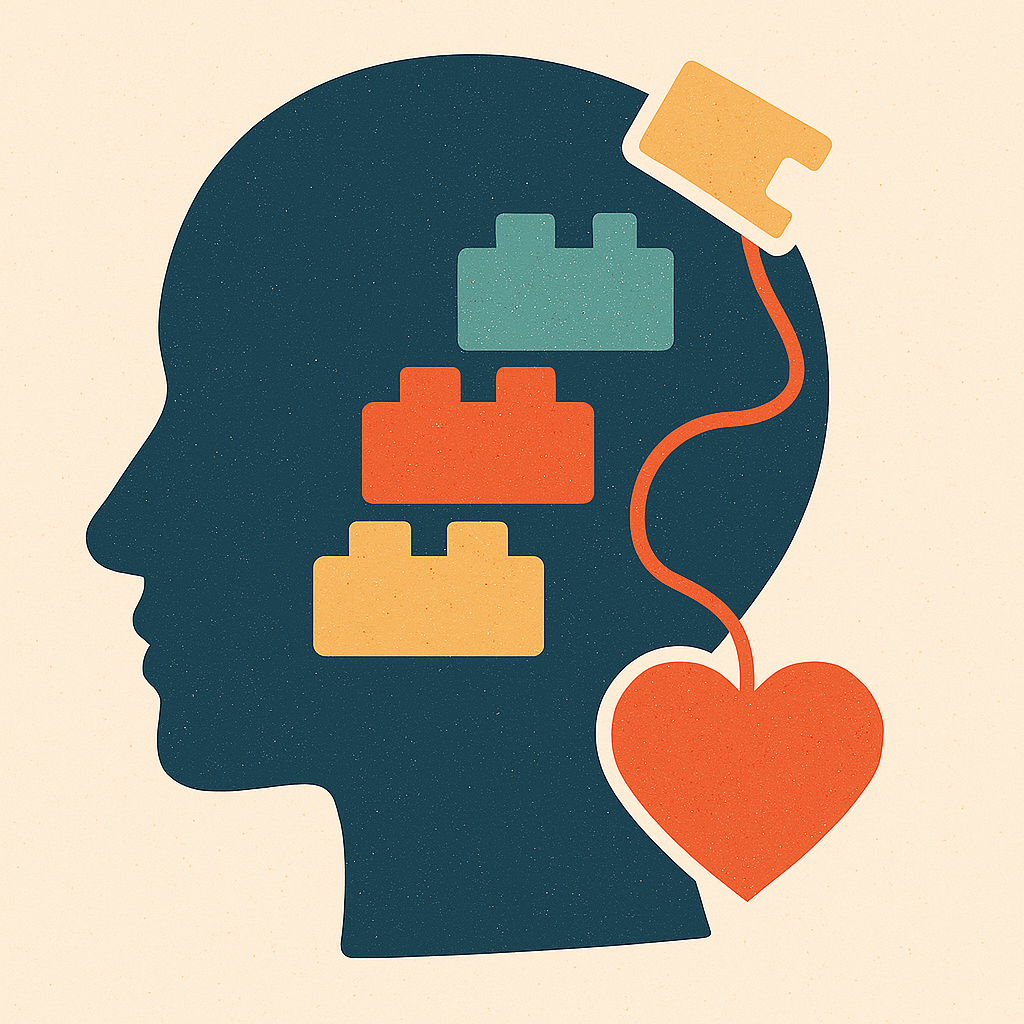TDAH, Estresse e Ansiedade: Entendendo a Conexão Profunda 3 Ilustração do desenvolvimento cerebral em camadas ou blocos, com uma sutil desorganização representando a hipótese sobre TDAH